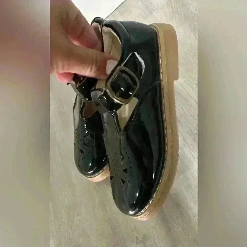 MG Baby Black Patent Leather Mary Jane Buckle‎ Shoes Toddler Kids Size 6.5